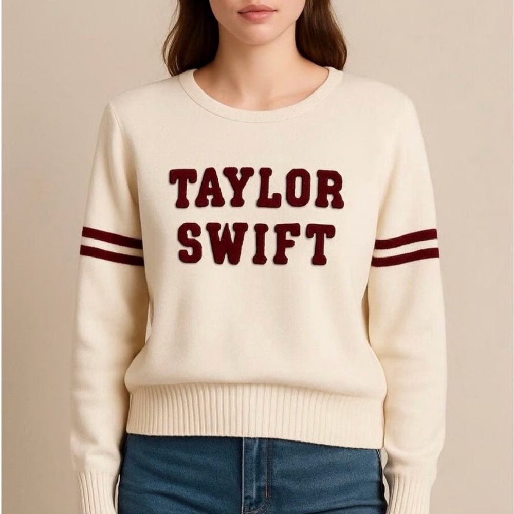 Taylor Swift Official Merch Varsity Knit Sweater Maroon Cream Red TV Era Medium - Picture 1 of 7